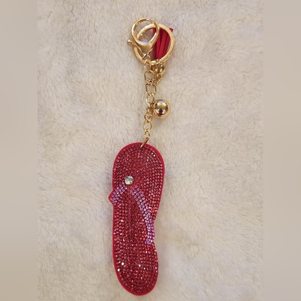 Red Rhinestone Flip Flop Keychain Bag Charm
